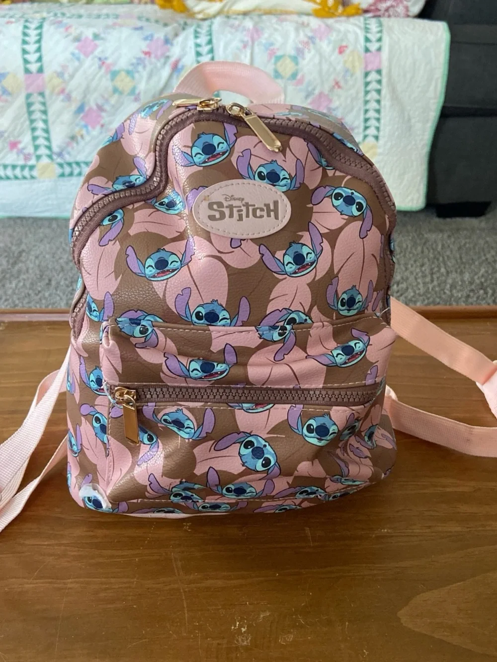Disney Pink and Brown Stitch Mini Backpack